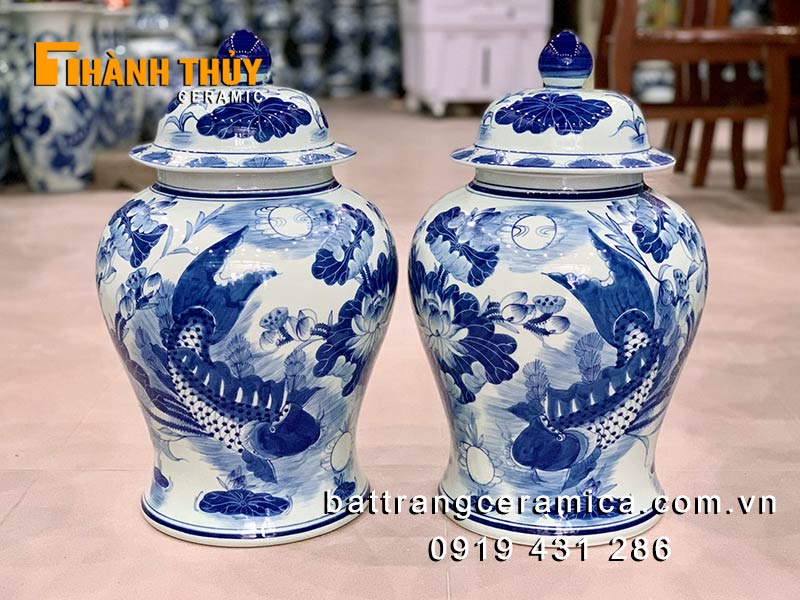 Chóe thờ Bát Tràng 15 lít vẽ sen cá cao cấp đẹp tinh xảo