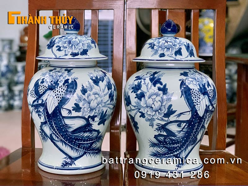 Chóe phong thủy chim trĩ mẫu đơn Bát Tràng 10 lít sang trọng, may mắn 