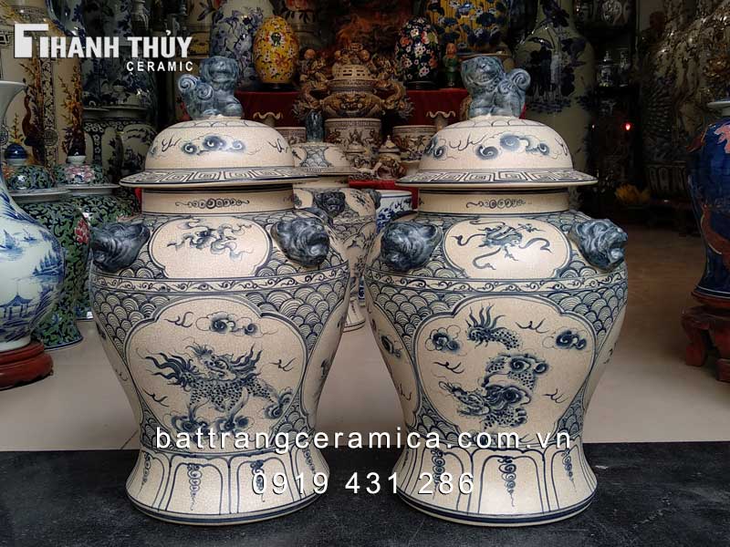 Chóe men rạn tứ linh 25 lít trang trí tài lộc may mắn