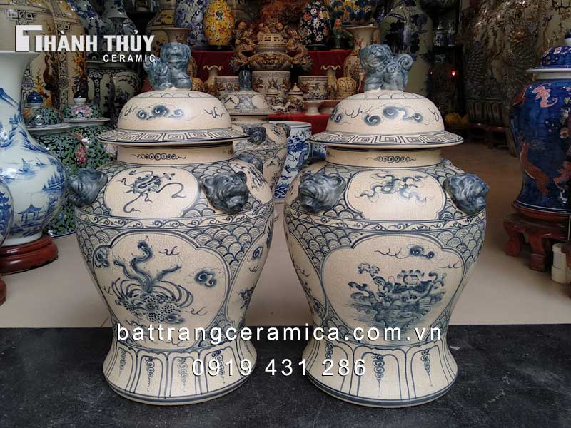 Chóe men rạn tứ linh 25 lít trang trí tài lộc may mắn