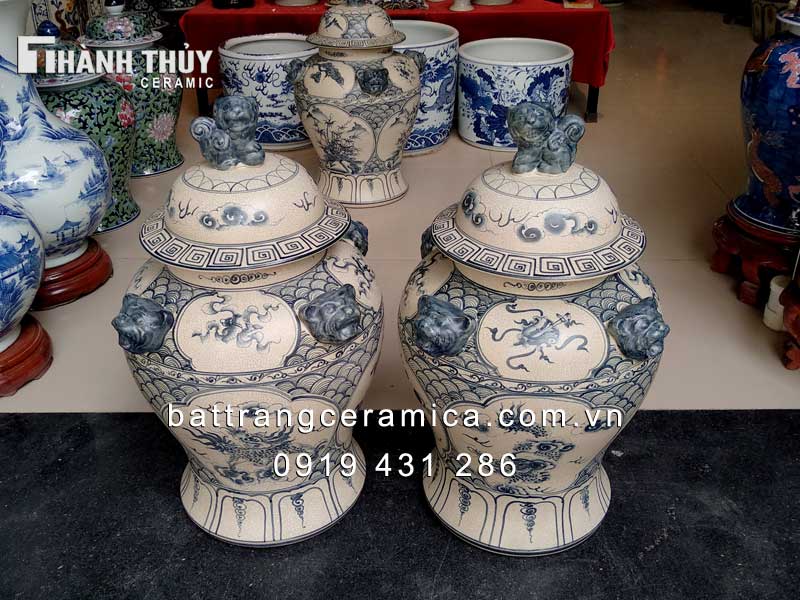 Chóe men rạn tứ linh 25 lít trang trí tài lộc may mắn