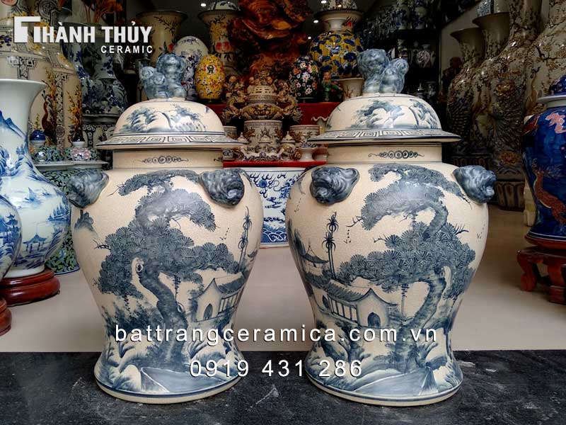 Chóe men rạn sơn thủy 40L nghệ thuật gốm Bát Tràng phong thủy