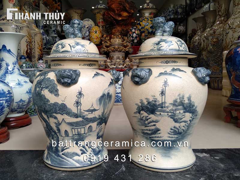 Chóe sơn thủy men rạn 25L decor phong cảnh thiên nhiên đẳng cấp