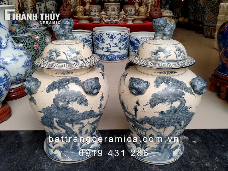 Chóe sơn thủy men rạn 25L decor phong cảnh thiên nhiên đẳng cấp