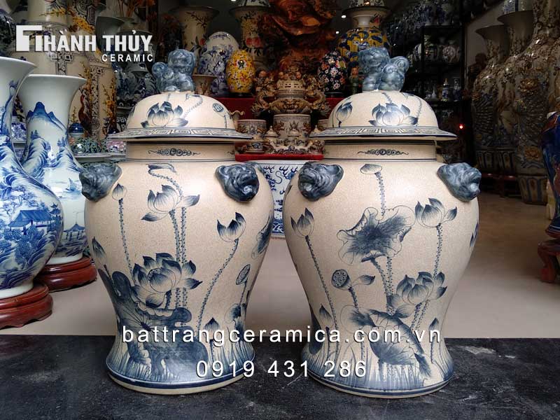 Chóe hoa Sen men rạn Bát Tràng 25 lít độc đáo phong thủy