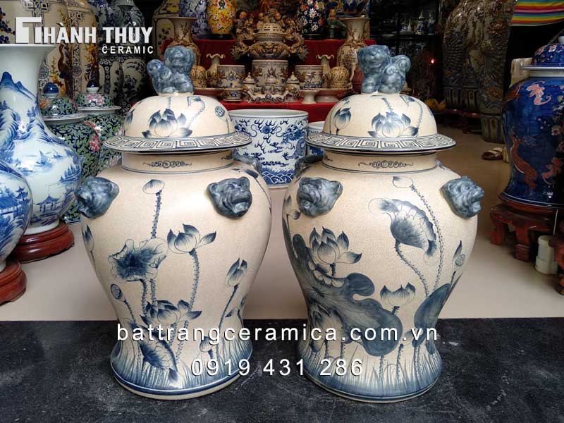 Chóe hoa Sen men rạn Bát Tràng 25 lít độc đáo phong thủy