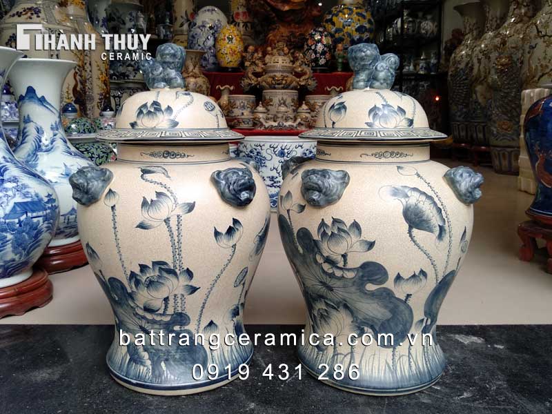 Chóe men rạn vẽ hoa Sen 40 lít sang trọng, bền đẹp, ưu đãi hấp dẫn