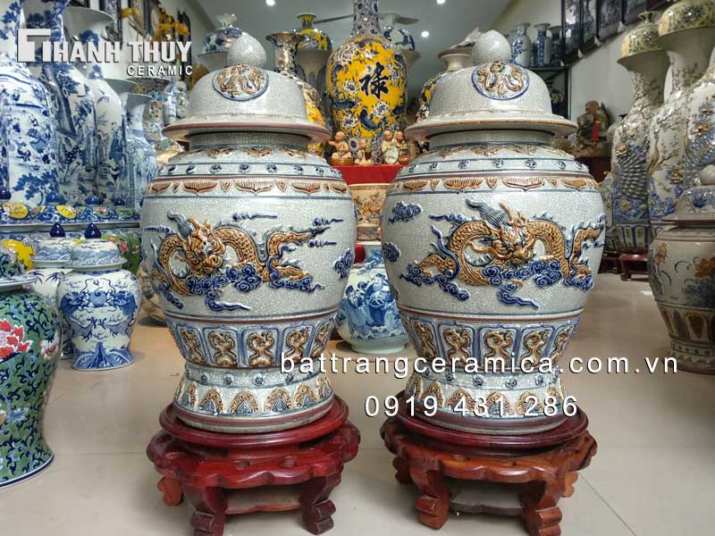 Chóe Rồng nổi men rạn 30L trang trí phong thủy thờ cúng cao cấp 