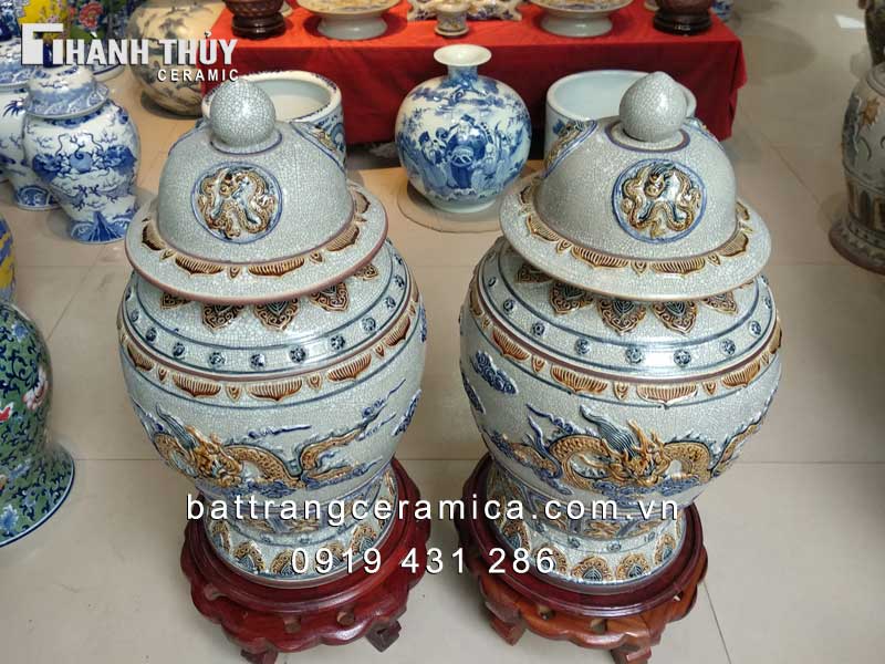 Chóe Rồng nổi men rạn 30L trang trí phong thủy thờ cúng cao cấp