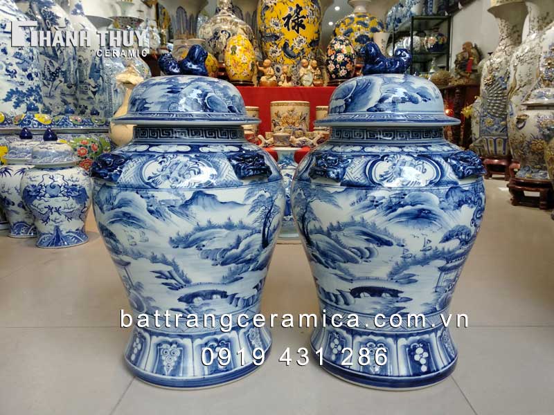 Chóe sứ men Lam 30L cao cấp phong thủy bền đẹp