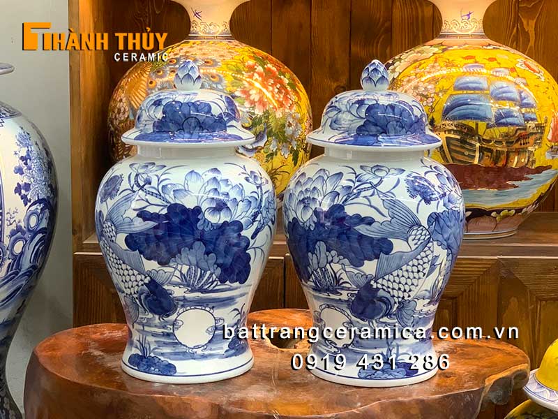 Chóe sứ Bát Tràng cá Chép hoa Sen 12L sang trọng đẹp mắt