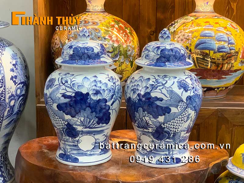 Chóe sứ Bát Tràng cá Chép hoa Sen 12L sang trọng đẹp mắt
