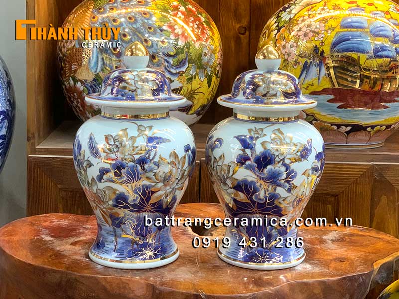 Chóe sứ hoa Sen 24k cao 36cm sang trọng phong thủy độc đáo 