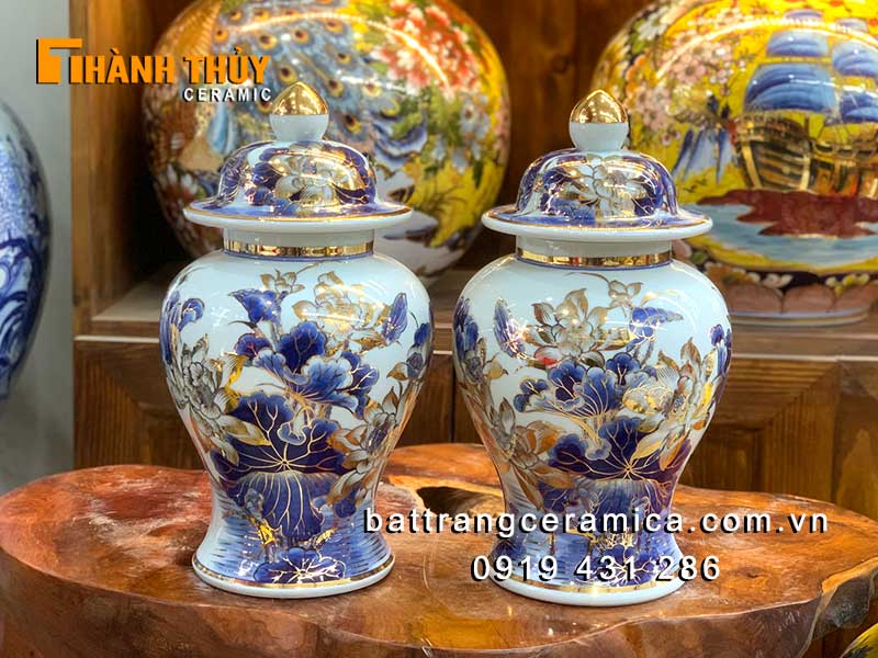 Chóe sứ hoa Sen 24k cao 36cm sang trọng phong thủy độc đáo