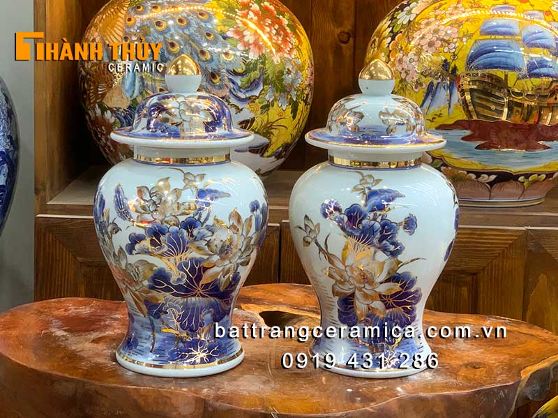 Chóe sứ hoa Sen 24k cao 36cm sang trọng phong thủy độc đáo