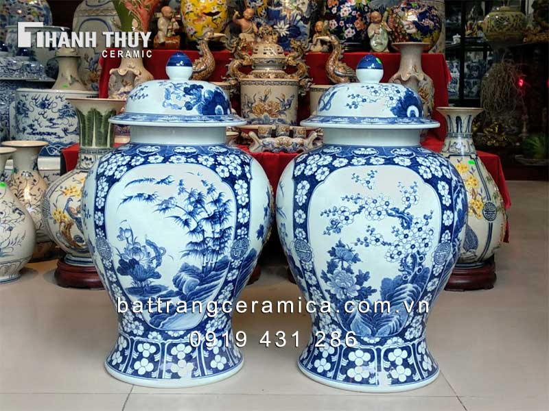Chóe tứ cảnh men lam 40L cao cấp trang trí phong thủy giá tốt