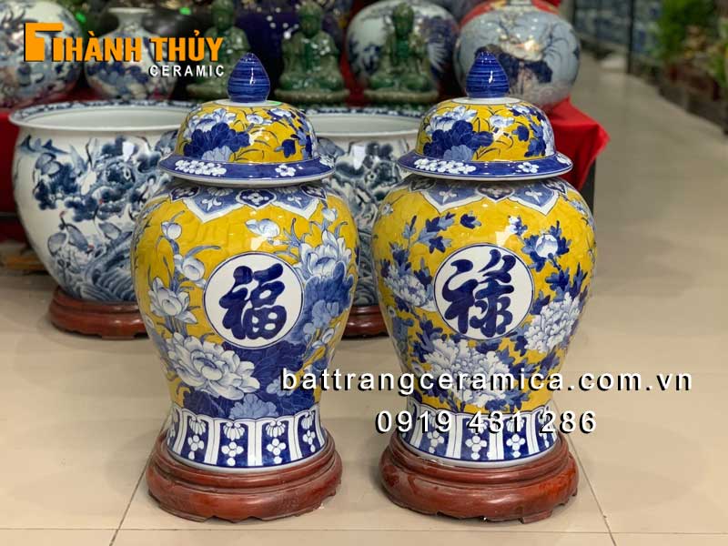 Chóe phúc lộc thọ Bát Tràng nền vàng 50cm sang trọng quà tặng phong thủy 