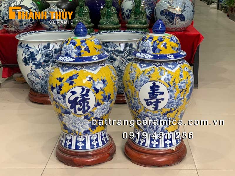Chóe phúc lộc thọ Bát Tràng nền vàng 50cm sang trọng quà tặng phong thủy