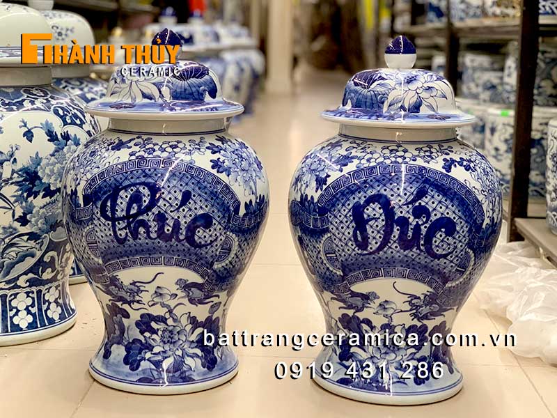 Chóe thờ phong thủy men lam 15 lít Bát Tràng cao cấp đẹp