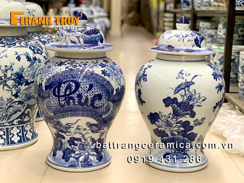 Chóe thờ phong thủy men lam 15 lít Bát Tràng cao cấp đẹp