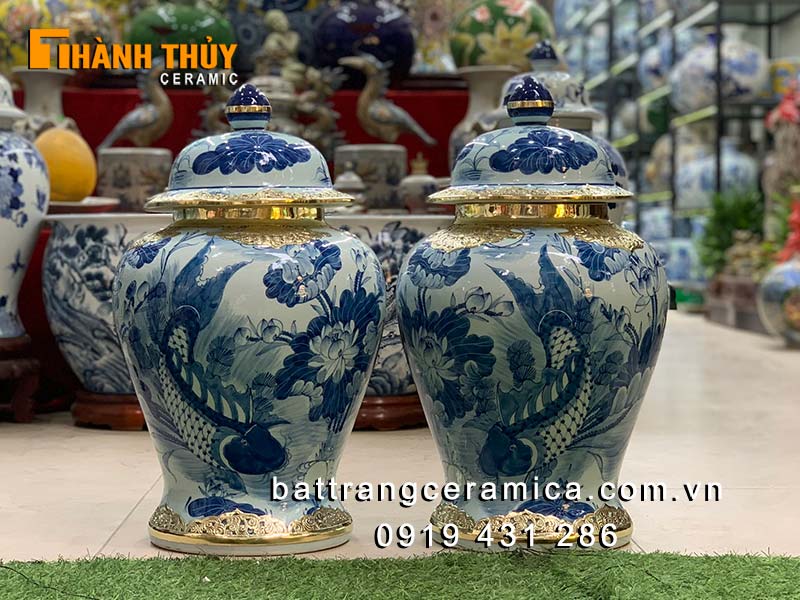 Chóe sứ Lý Ngư Vọng Nguyệt đồng Bát Tràng 20L đẹp sang