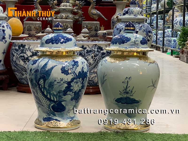Chóe sứ Lý Ngư Vọng Nguyệt đồng Bát Tràng 20L đẹp sang