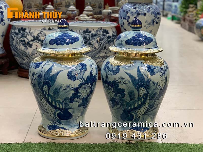 Chóe sứ Lý Ngư Vọng Nguyệt đồng Bát Tràng 20L đẹp sang