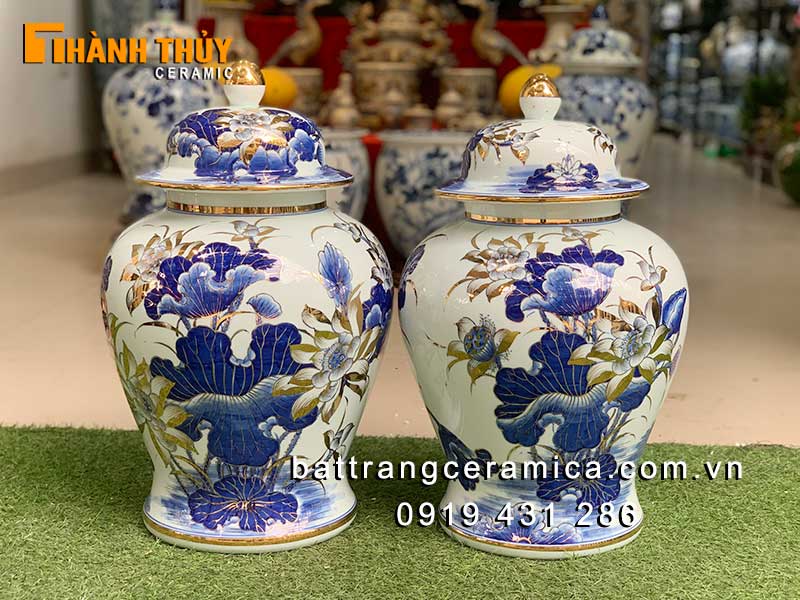 Chóe vẽ hoa sen mạ vàng 24k 20L sang trọng quà tặng đẹp