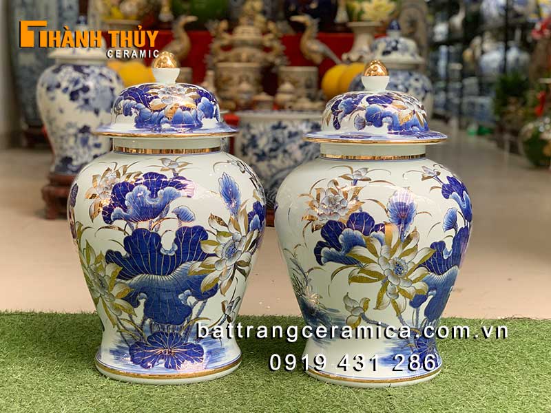 Chóe vẽ hoa sen mạ vàng 24k 20L sang trọng quà tặng đẹp