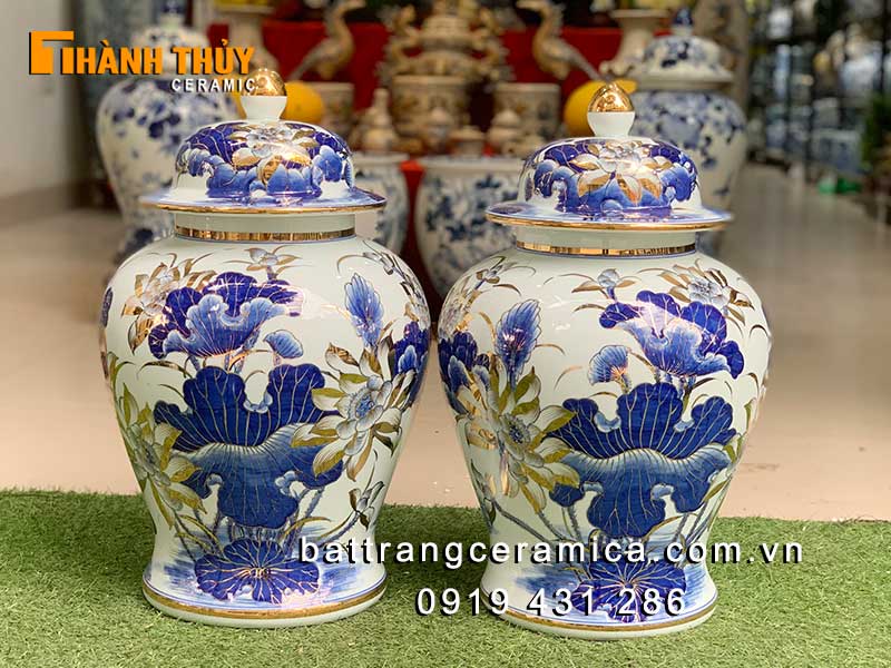 Chóe vẽ hoa sen mạ vàng 24k 20L sang trọng quà tặng đẹp