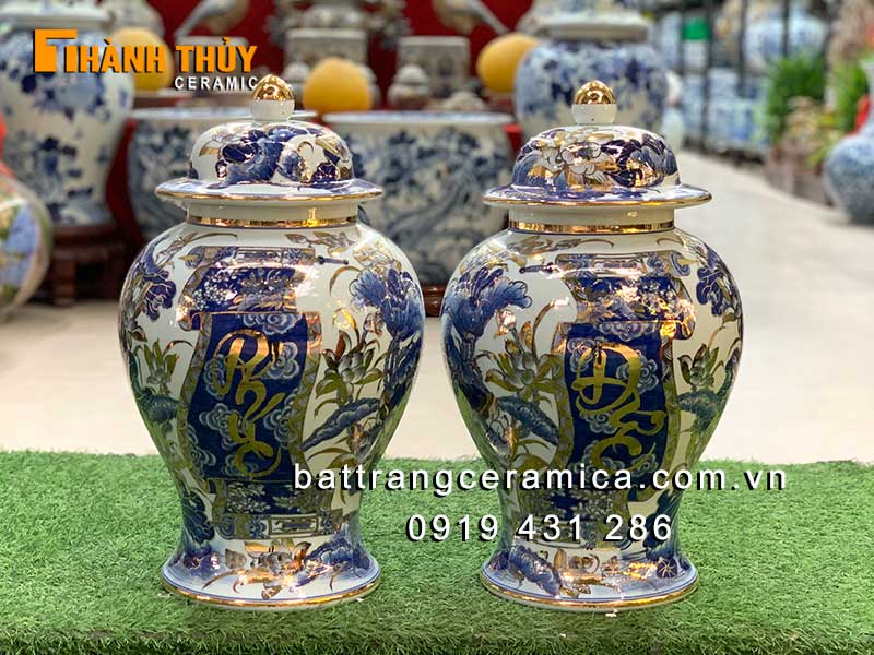Chóe vẽ vàng 24k Phúc Đức 15 lít gốm Bát Tràng đẹp sang