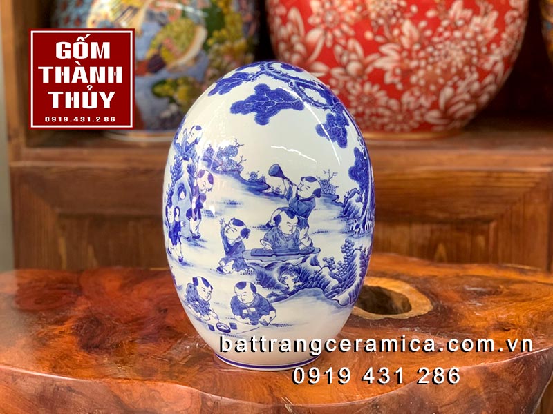 Trứng gốm sứ Bách Nhi Đồ 35cm sang trọng ý nghĩa phong thủy Trứng gốm sứ Bách Nhi Đồ 35cm sang trọng ý nghĩa phong thủy