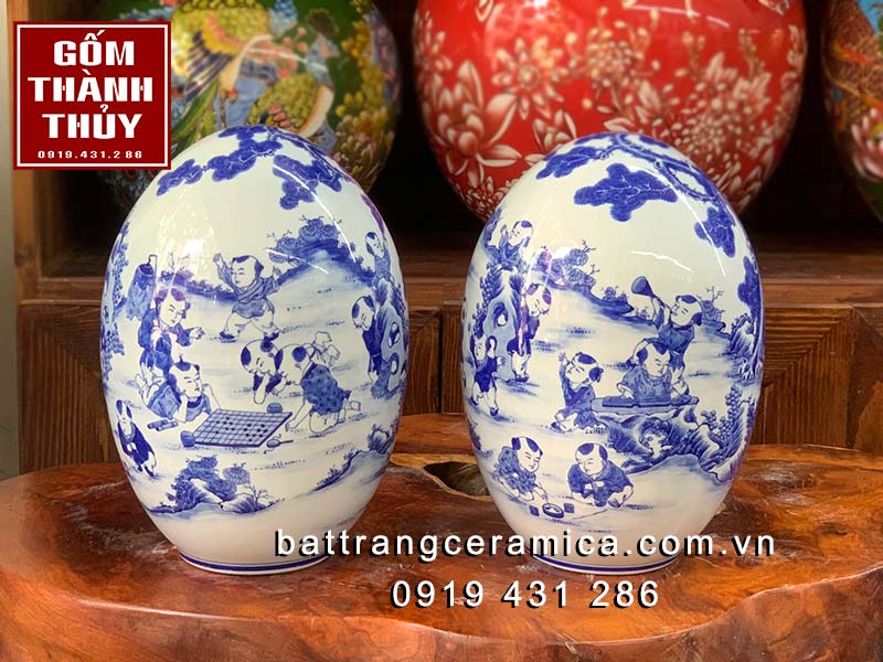 Trứng gốm sứ Bách Nhi Đồ 35cm sang trọng ý nghĩa phong thủy Trứng gốm sứ Bách Nhi Đồ 35cm sang trọng ý nghĩa phong thủy