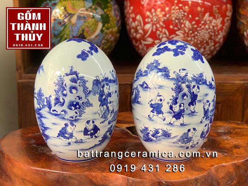 Trứng gốm sứ Bách Nhi Đồ 35cm sang trọng ý nghĩa phong thủy Trứng gốm sứ Bách Nhi Đồ 35cm sang trọng ý nghĩa phong thủy