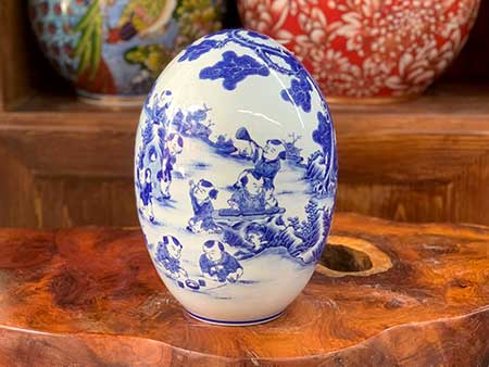 Trứng gốm sứ Bách Nhi Đồ 35cm sang trọng ý nghĩa phong thủy 