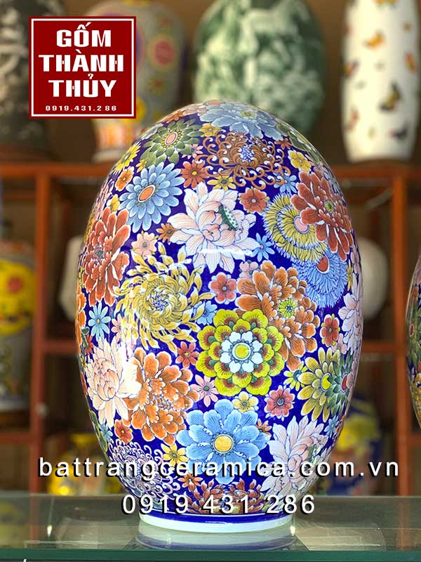 Trứng phong thủy Bát Tràng 45cm men Lam siêu sang