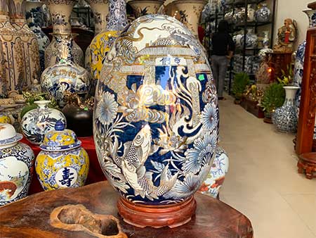 Trứng phong thủy cá chép hoá rồng vẽ vàng 24k cao cấp Bát Tràng 