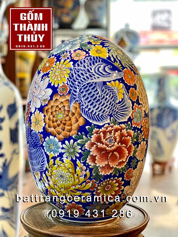 Trứng sứ cá rồng phú quý phong thủy 45cm sang trọng độc đáo Trứng sứ cá rồng phú quý phong thủy 45cm sang trọng độc đáo