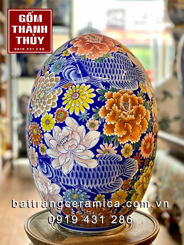 Trứng sứ cá rồng phú quý phong thủy 45cm sang trọng độc đáo Trứng sứ cá rồng phú quý phong thủy 45cm sang trọng độc đáo