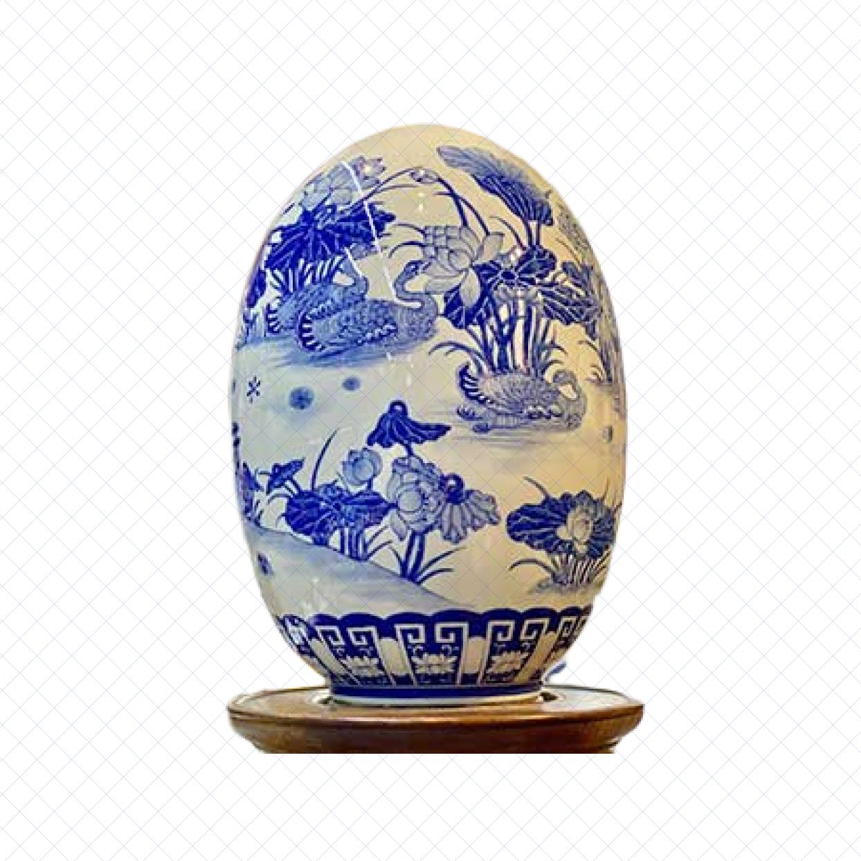 Trứng phong thủy Bát Tràng vẽ sen vịt cao 45cm đẹp sang 