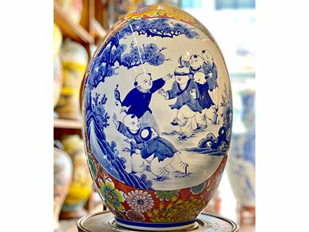 Trứng phong thủy Bát Tràng vẽ nhị cảnh bách nhi 45cm sang trọng 