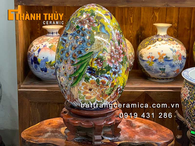 Trứng phong thủy 24k vàng Bát Tràng sang trọng cao cấp 50cm 