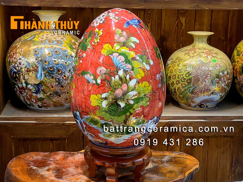 Trứng phong thủy đỏ 50cm sang trọng công danh phú quý giá tốt Trứng phong thủy đỏ 50cm sang trọng công danh phú quý giá tốt