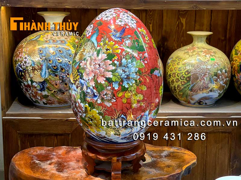 Trứng phong thủy đỏ 50cm sang trọng công danh phú quý giá tốt Trứng phong thủy đỏ 50cm sang trọng công danh phú quý giá tốt