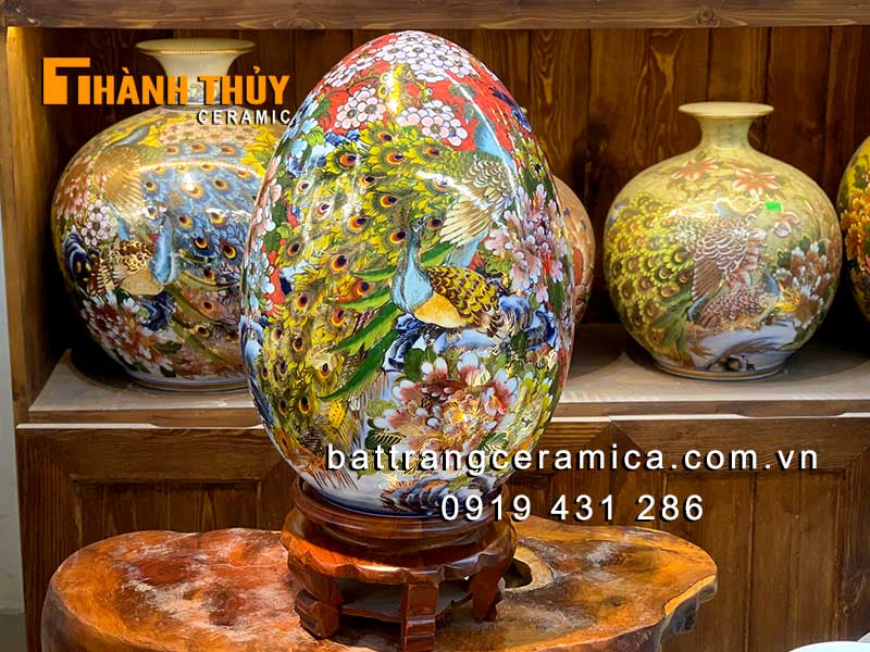 Trứng phong thủy đỏ 50cm sang trọng công danh phú quý giá tốt 