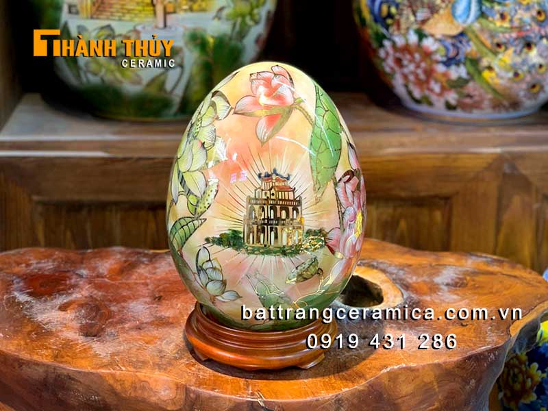 Trứng phong thủy sứ Bát Tràng 30cm quà tặng phong thủy đẹp Trứng phong thủy sứ Bát Tràng 30cm quà tặng phong thủy đẹp