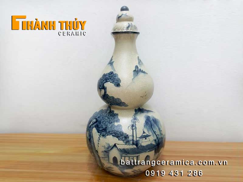 Hồ lô gốm sứ men rạn cao 40 cm phong thuỷ an lành 