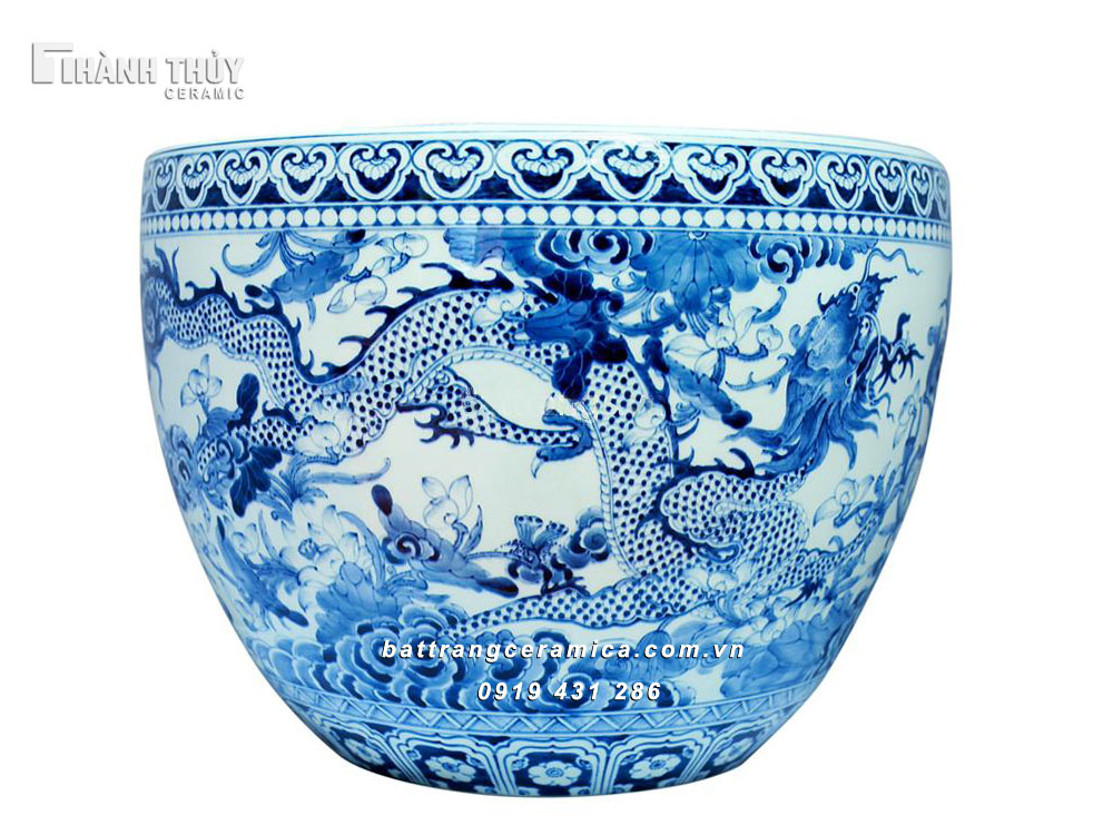 Thống vẽ Sen hóa Rồng phi 48cm đẹp phong thủy quà tặng ý nghĩa