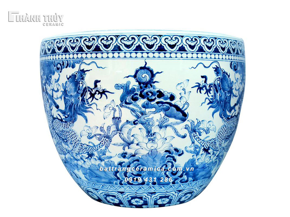 Thống vẽ Sen hóa Rồng phi 48cm đẹp phong thủy quà tặng ý nghĩa