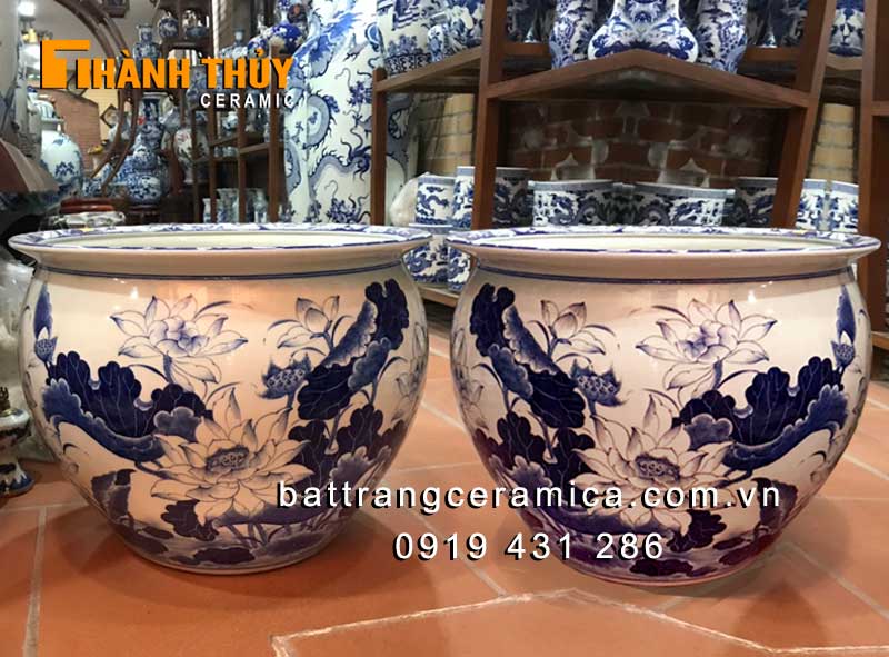 Thống sứ Bát Tràng vẽ sen 50cm quà tặng ý nghĩa trang trí phong thủy 